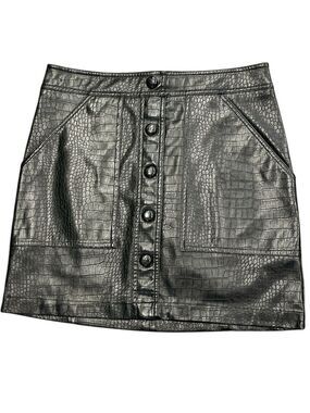 Catherine Malandrano SZ 4 black faux leather crocodile skin pattern mini skirt